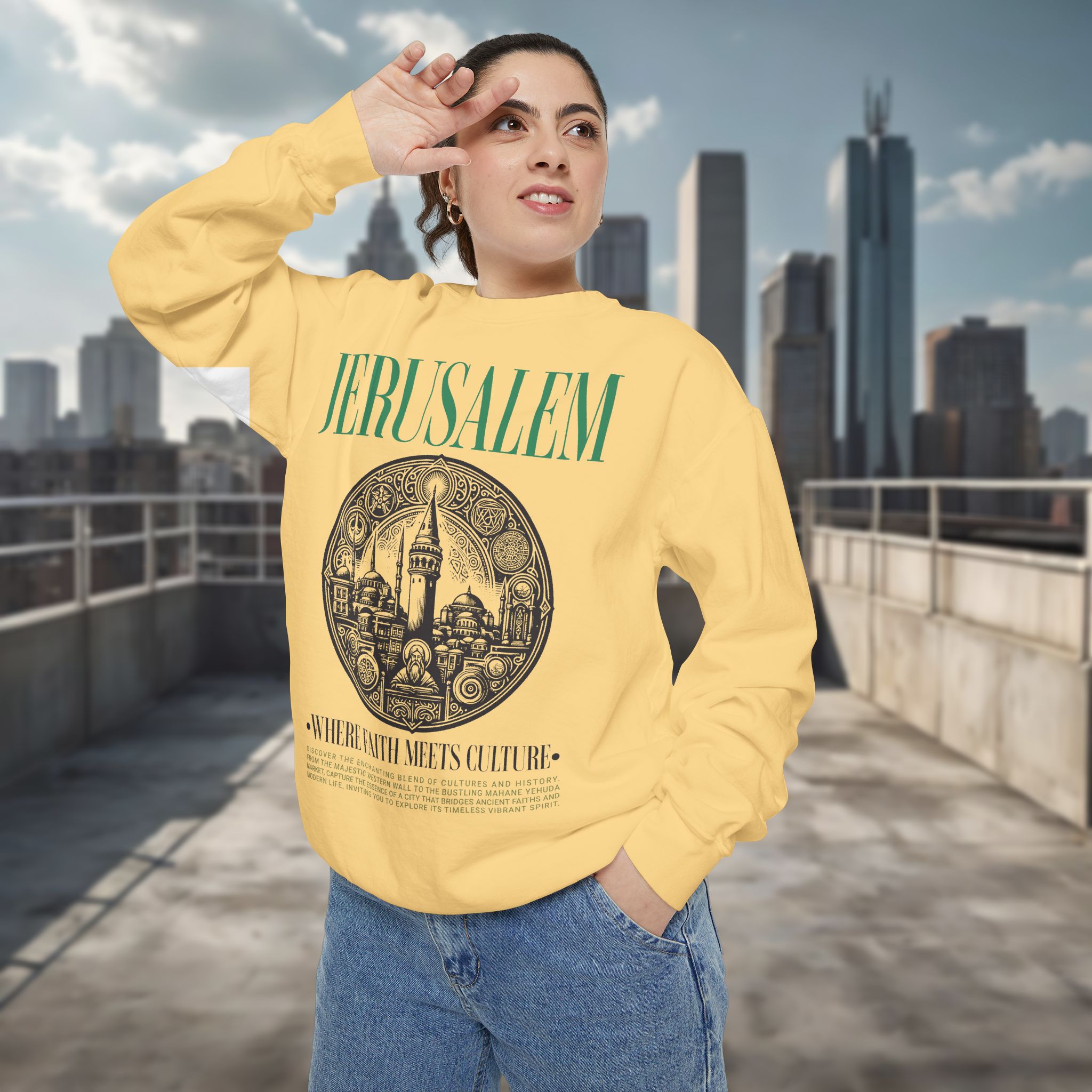 Jerusalem Vintage Illustration Sweatshirt – 'Jerusalem' Graphic Travel Crewneck - Image 10