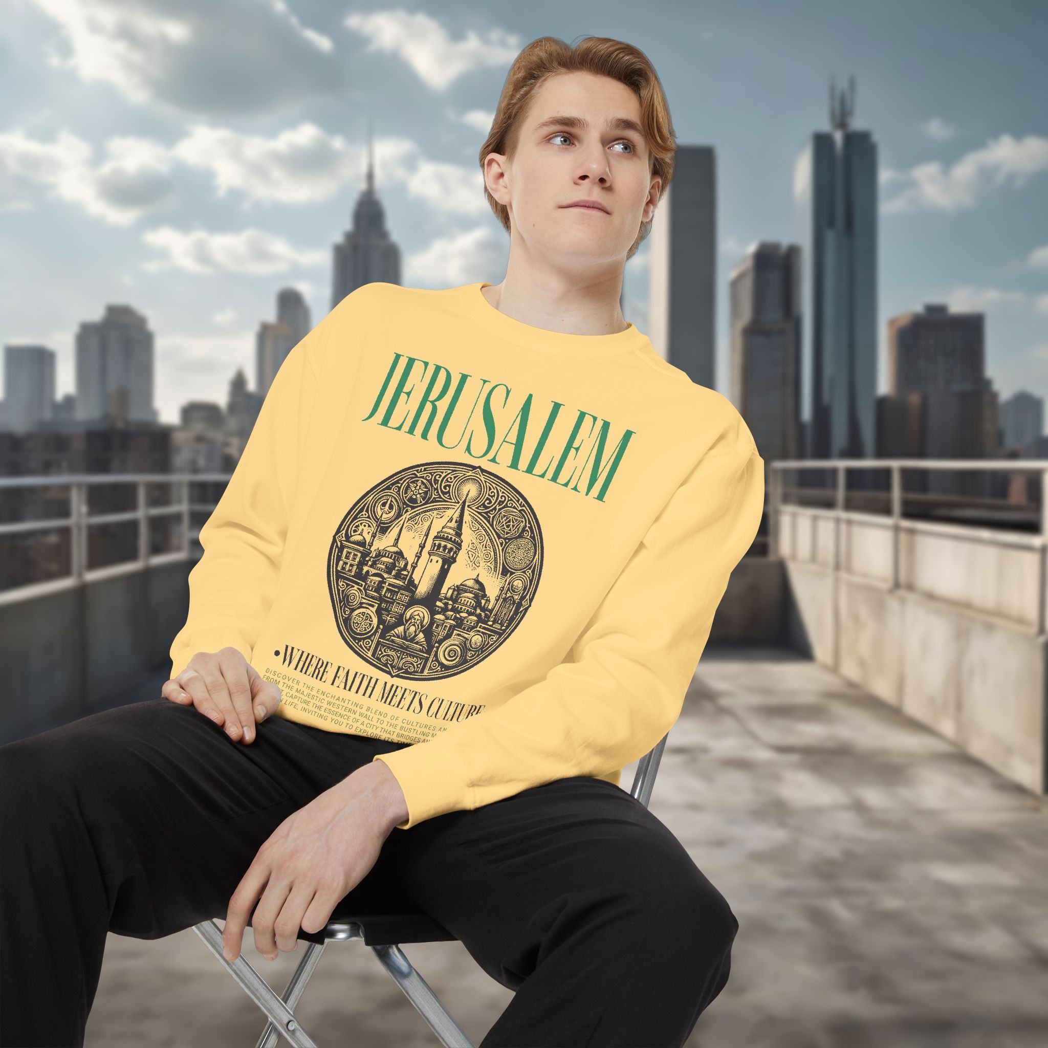 Jerusalem Vintage Illustration Sweatshirt – 'Jerusalem' Graphic Travel Crewneck - Image 9